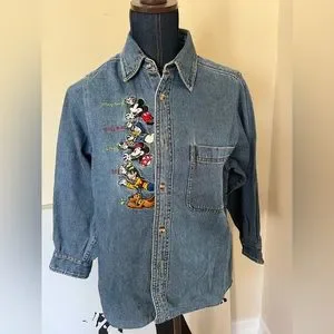 Disney | Tops | Vintage Disney Embroidered Denim Shirt | Poshmark
